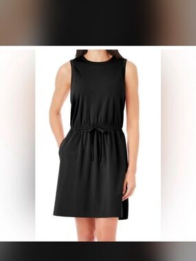 Classic Sleeveless Black Drawstring Mini Dress